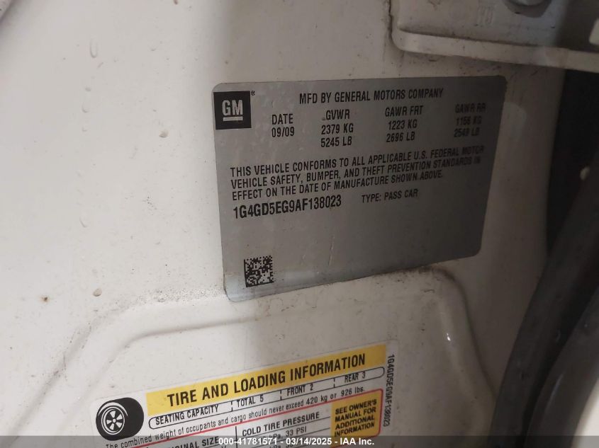 2010 Buick Lacrosse Cxl VIN: 1G4GD5EG9AF138023 Lot: 41781571