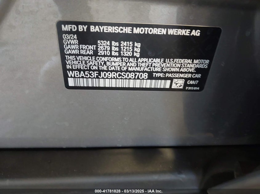 2024 BMW 530 I XDRIVE - WBA53FJ09RCS08708