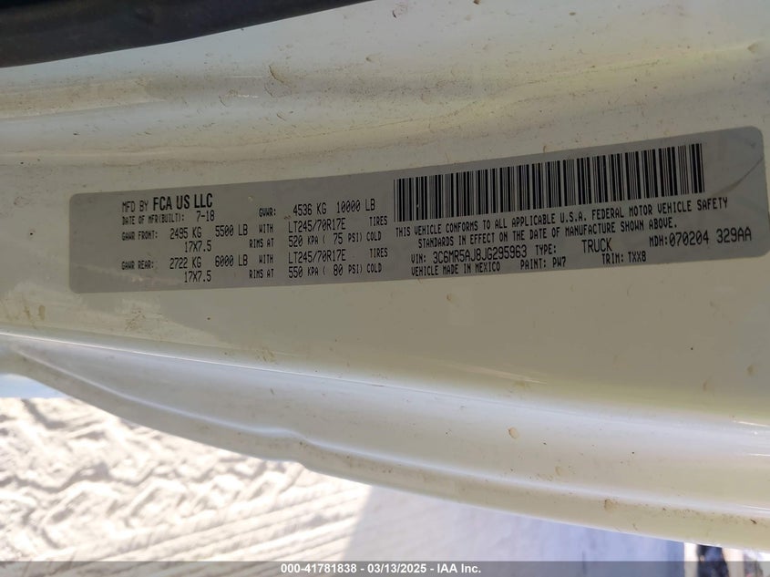 2018 RAM 2500 VIN: 3C6MR5AJ8JG295963