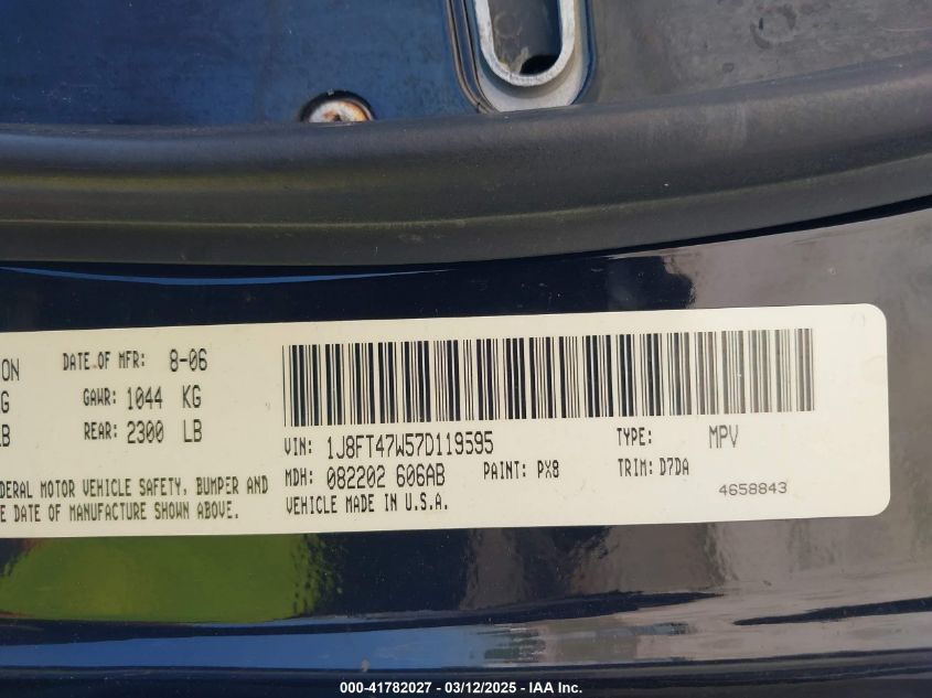 2007 Jeep Compass Sport VIN: 1J8FT47W57D119595 Lot: 41782027