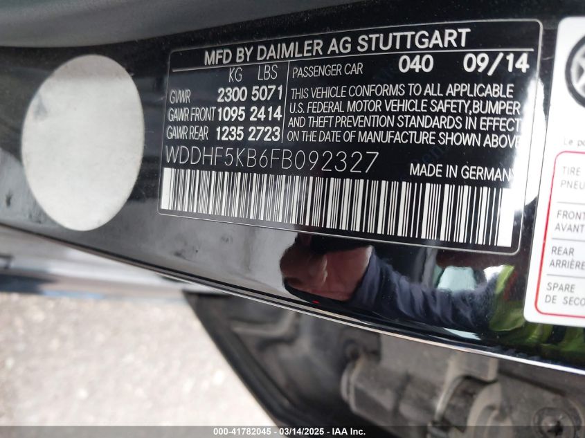 2015 Mercedes-Benz E 350 VIN: WDDHF5KB6FB092327 Lot: 41782045