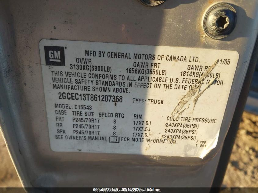 2006 Chevrolet Silverado 1500 Lt1 VIN: 2GCEC13T861207368 Lot: 41782149