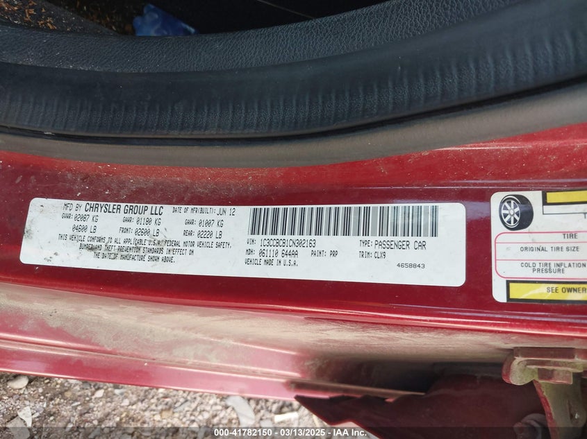 2012 CHRYSLER 200 VIN: 1C3CCBCB1CN302163
