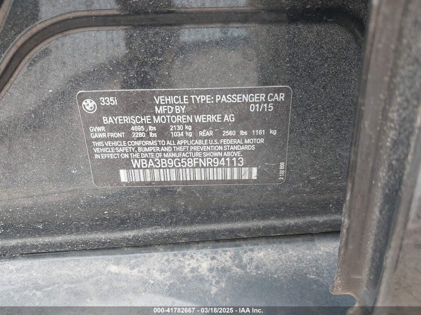 2015 BMW 335I XDRIVE - WBA3B9G58FNR94113