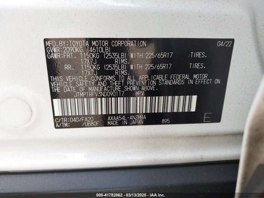 2022 TOYOTA RAV4 XLE - JTMP1RFV3ND090117