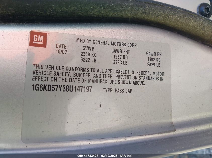 2008 Cadillac Dts 1Sd VIN: 1G6KD57Y38U147197 Lot: 41783428