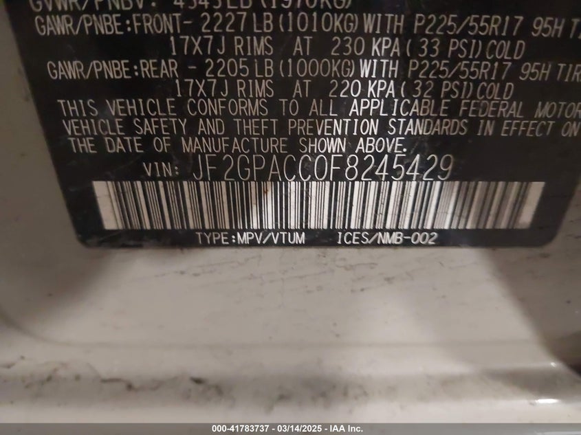 2015 SUBARU XV CROSSTREK 2.0I PREMIUM - JF2GPACC0F8245429