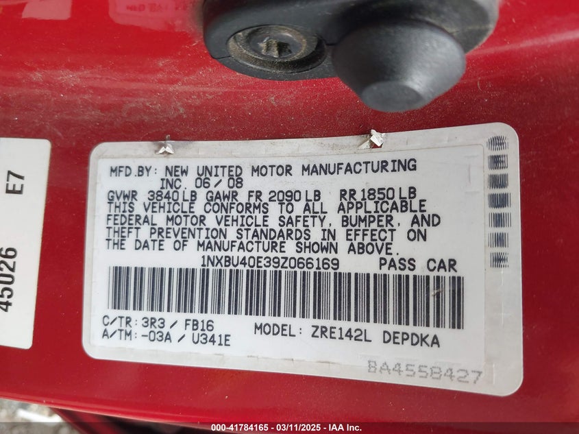 2009 TOYOTA COROLLA VIN: 1NXBU40E39Z066169