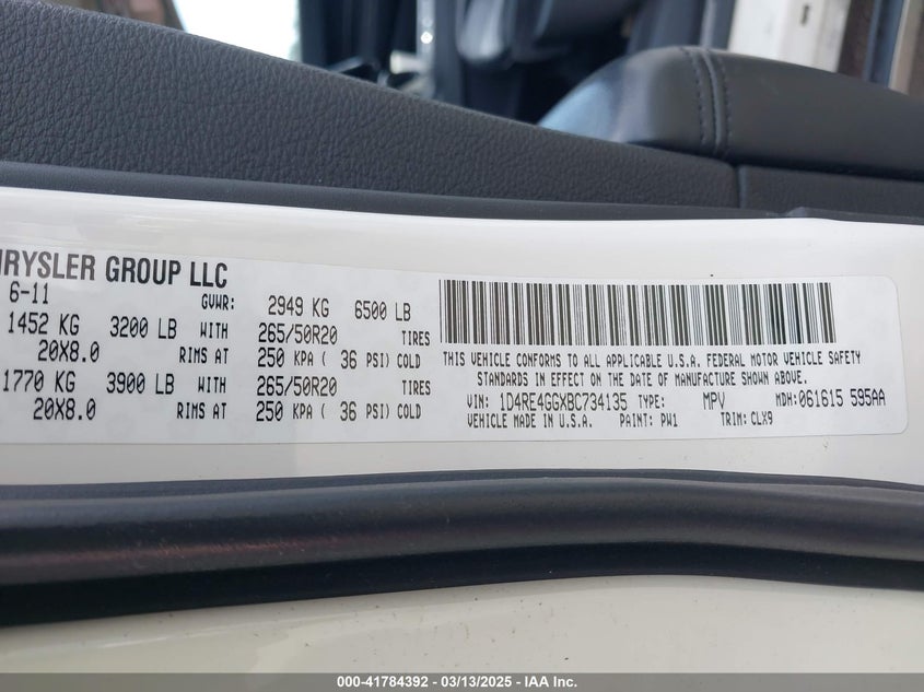 2011 DODGE DURANGO VIN: 1D4RE4GGXBC734135