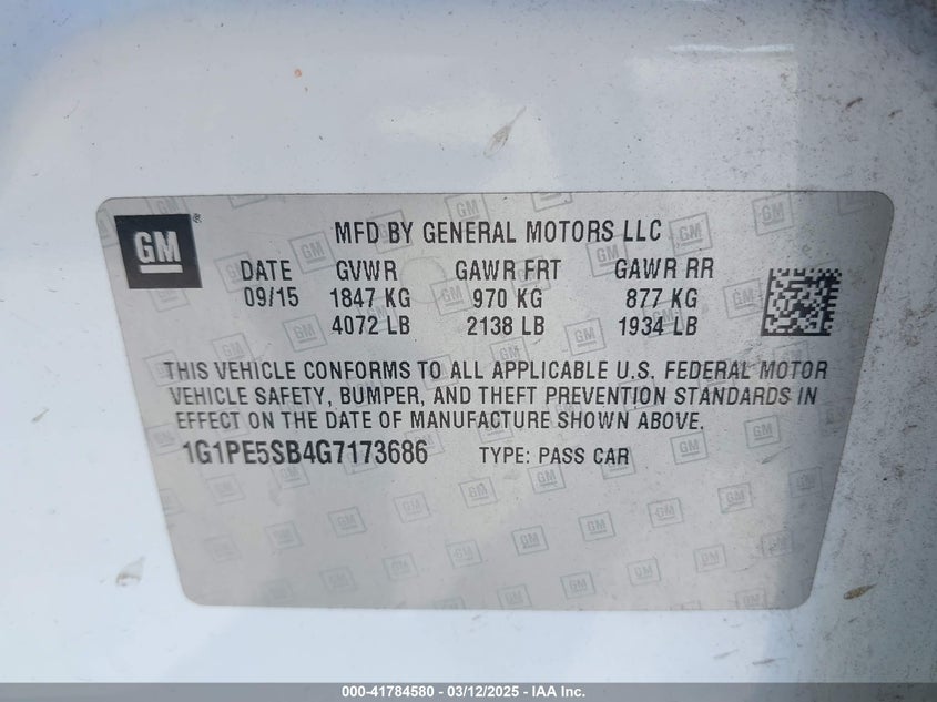 2016 CHEVROLET CRUZE LIMITED VIN: 1G1PE5SB4G7173686