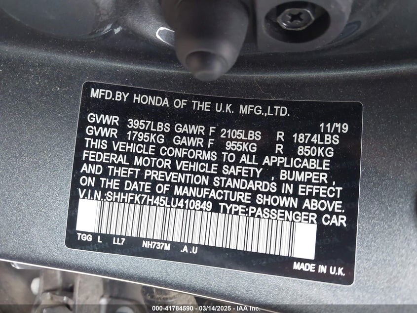 2020 HONDA CIVIC SPORT - SHHFK7H45LU410849