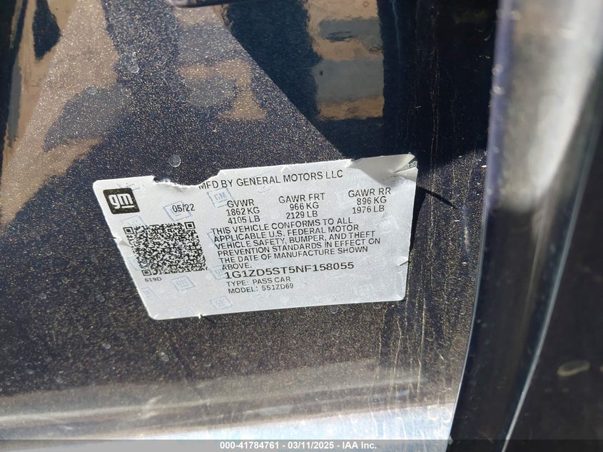 2022 CHEVROLET MALIBU VIN: 1G1ZD5ST5NF158055