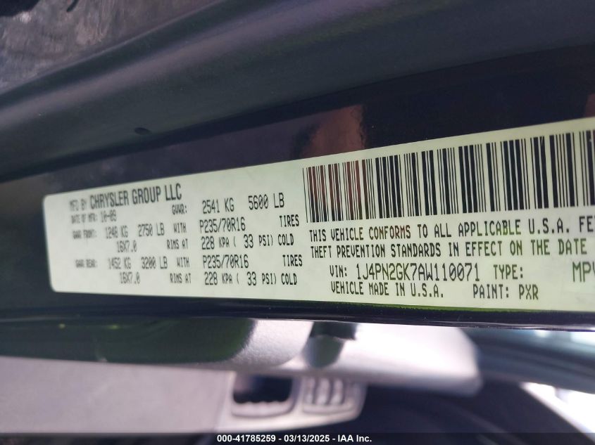 2010 Jeep Liberty Sport VIN: 1J4PN2GK7AW110071 Lot: 41785259