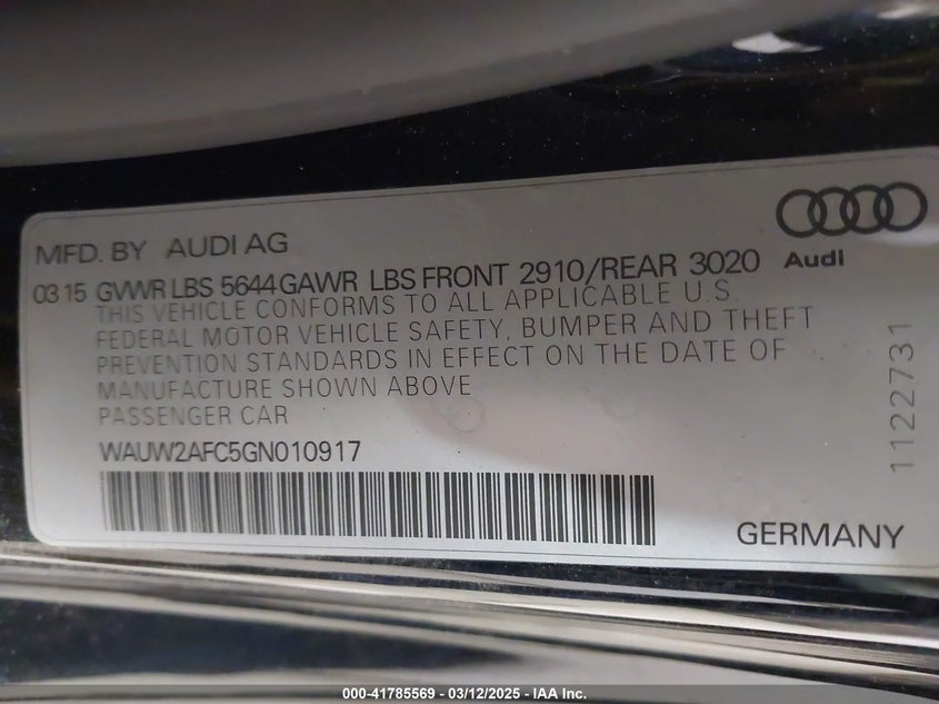 2016 AUDI S7 4.0T - WAUW2AFC5GN010917