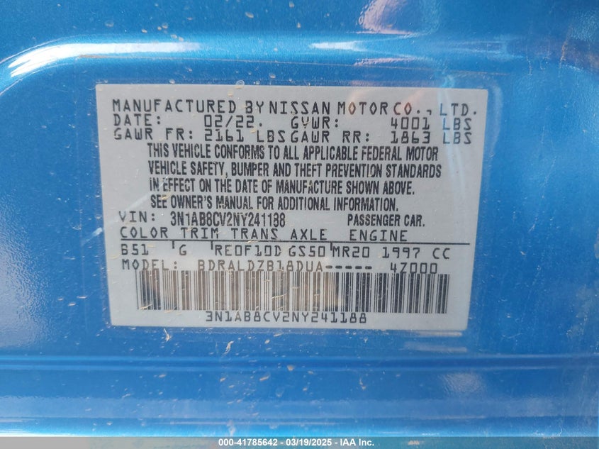 2022 NISSAN SENTRA VIN: 3N1AB8CV2NY241188