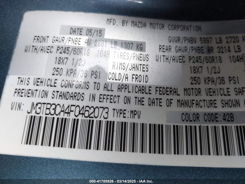 2015 MAZDA CX-9 TOURING - JM3TB3CA4F0462073