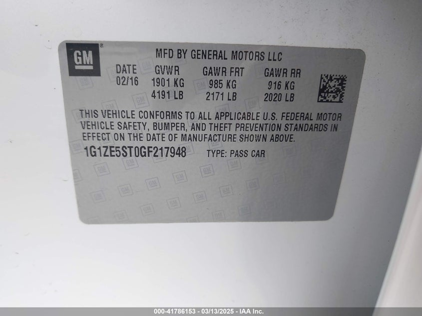 2016 CHEVROLET MALIBU 1LT - 1G1ZE5ST0GF217948