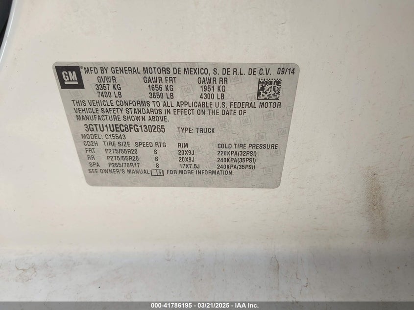 2015 GMC SIERRA 1500 SLE - 3GTU1UEC8FG130265