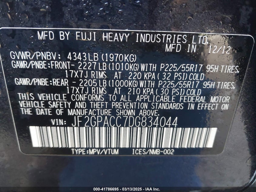 2013 SUBARU XV CROSSTREK 2.0I PREMIUM - JF2GPACC7DG834044