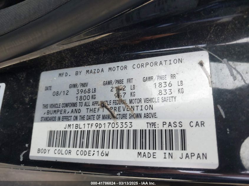 2013 Mazda Mazda3 I Sv VIN: JM1BL1TF9D1705353 Lot: 41786824