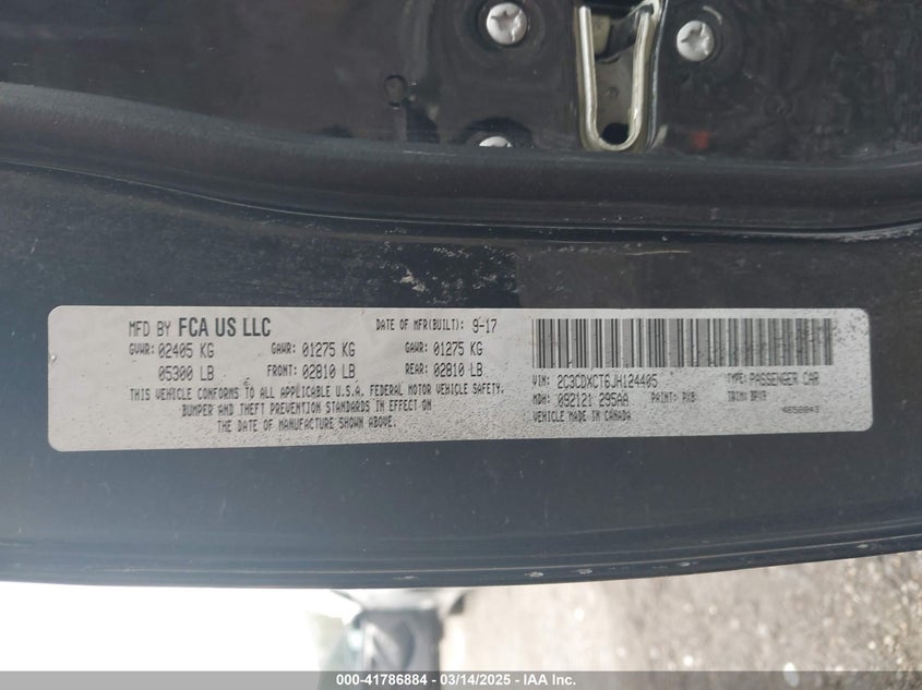 2018 Dodge Charger Daytona Rwd/R/T Rwd VIN: 2C3CDXCT6JH14405 Lot: 41786884