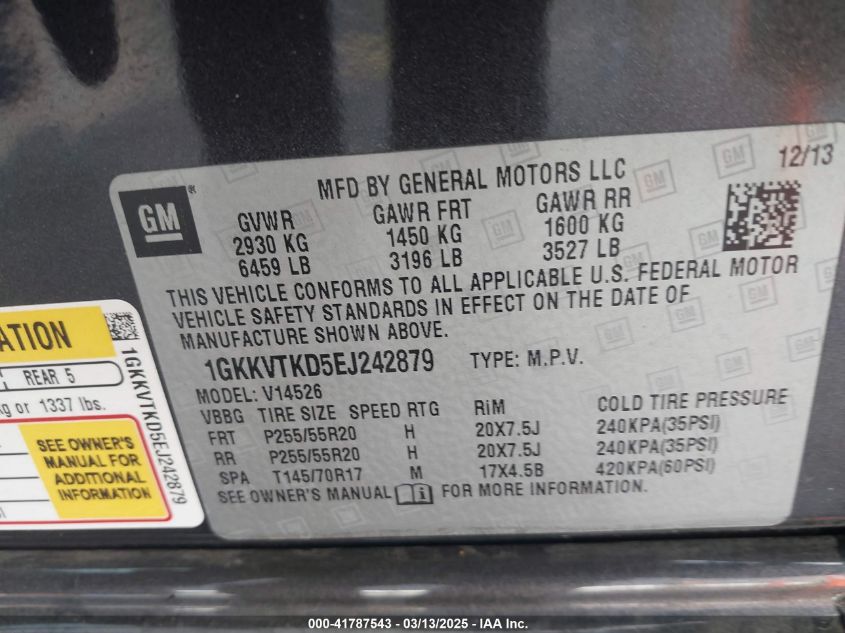 2014 GMC Acadia Denali VIN: 1GKKVTKD5EJ242879 Lot: 41787543