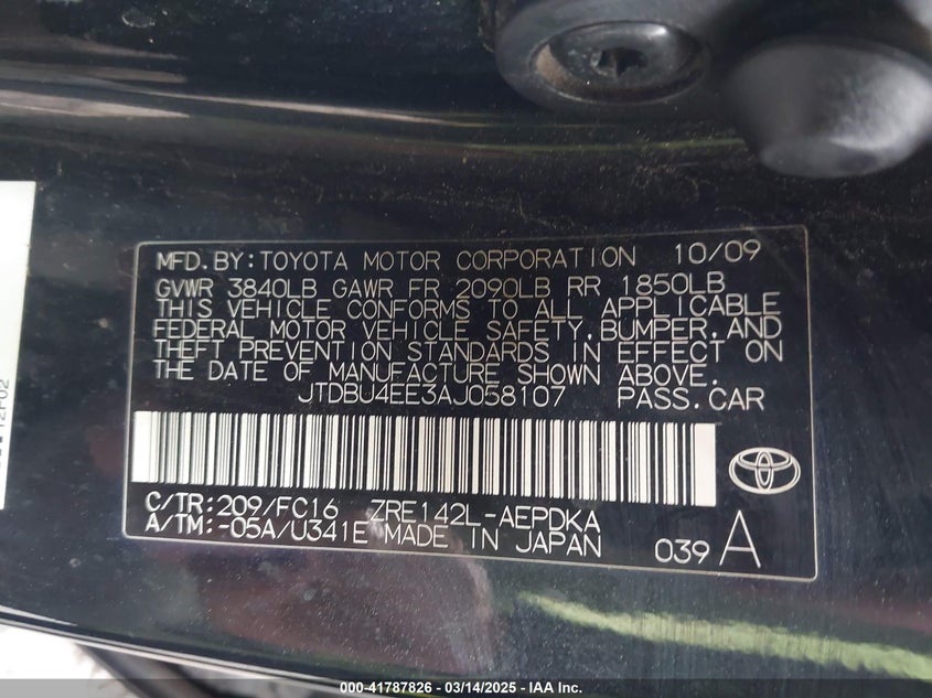 2010 TOYOTA COROLLA VIN: JTDBU4EE3AJ058107