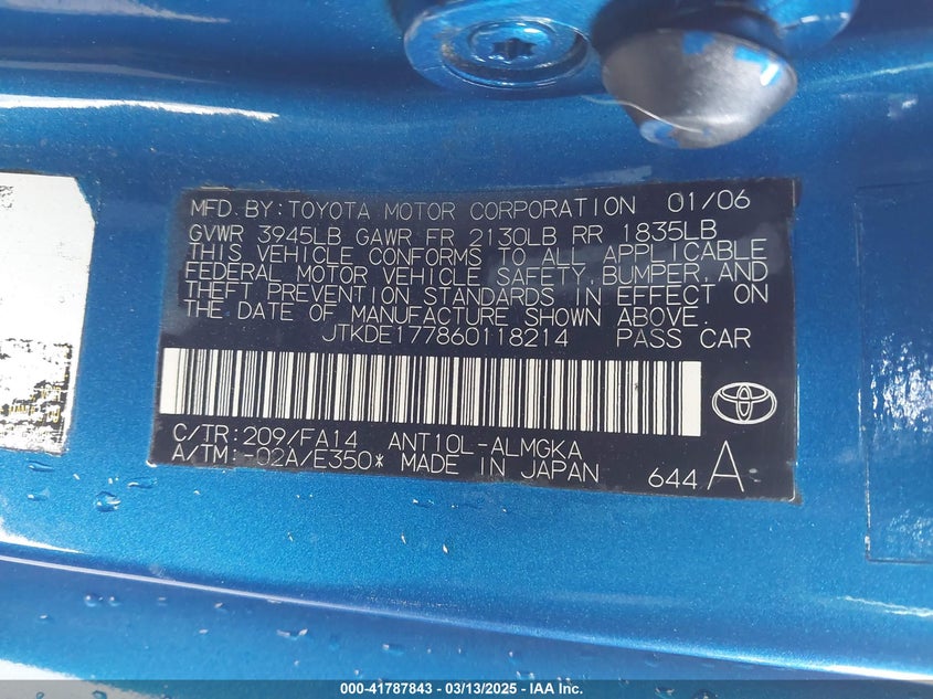 2006 SCION TC VIN: JTKDE177860118214