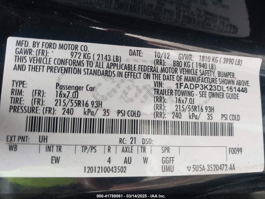 2013 FORD FOCUS SE - 1FADP3K23DL161448