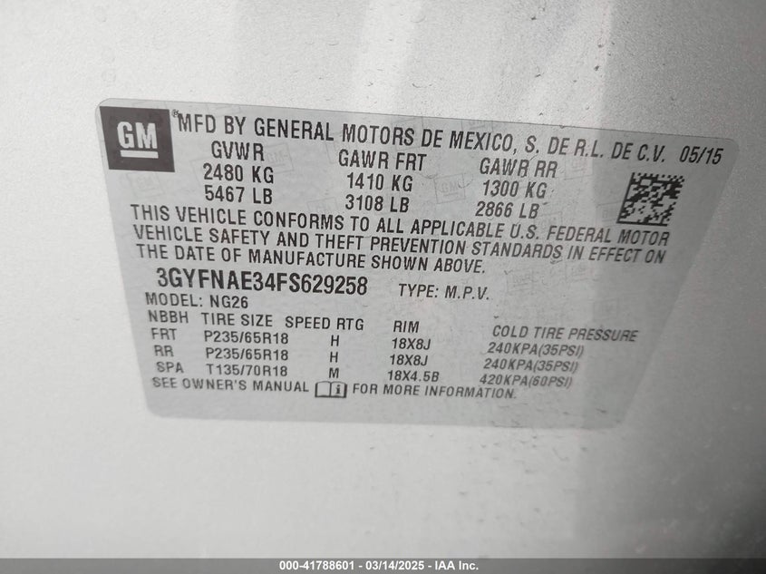 2015 CADILLAC SRX STANDARD - 3GYFNAE34FS629258