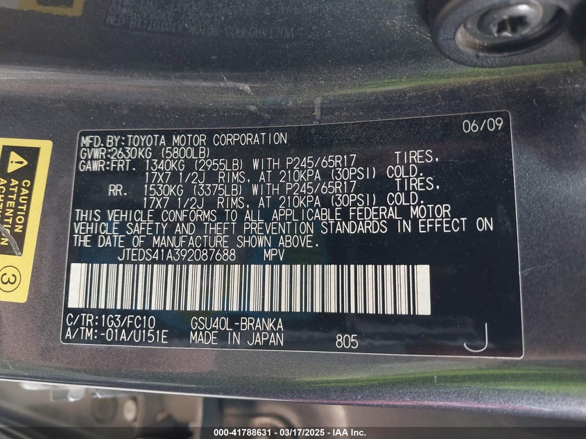 JTEDS41A392087688 2009 TOYOTA HIGHLANDER photo no. 9