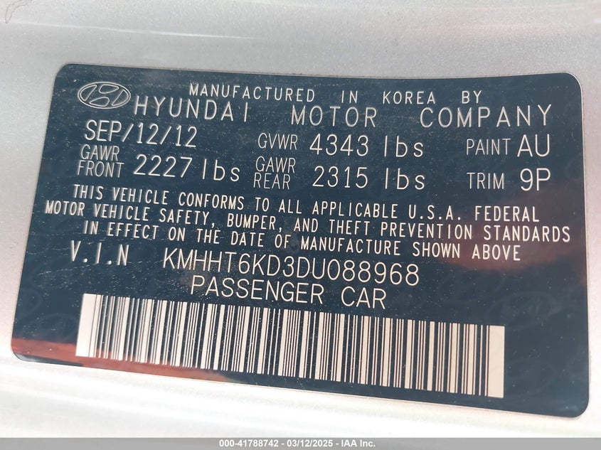 2013 HYUNDAI GENESIS 2.0T - KMHHT6KD3DU088968