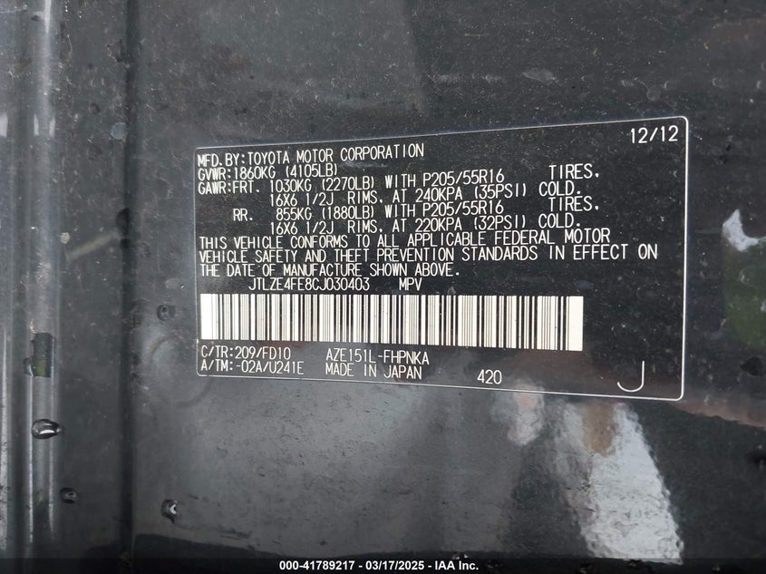 2012 Scion Xb Release Series 9.0 VIN: JTLZE4FE8CJ030403 Lot: 41789217