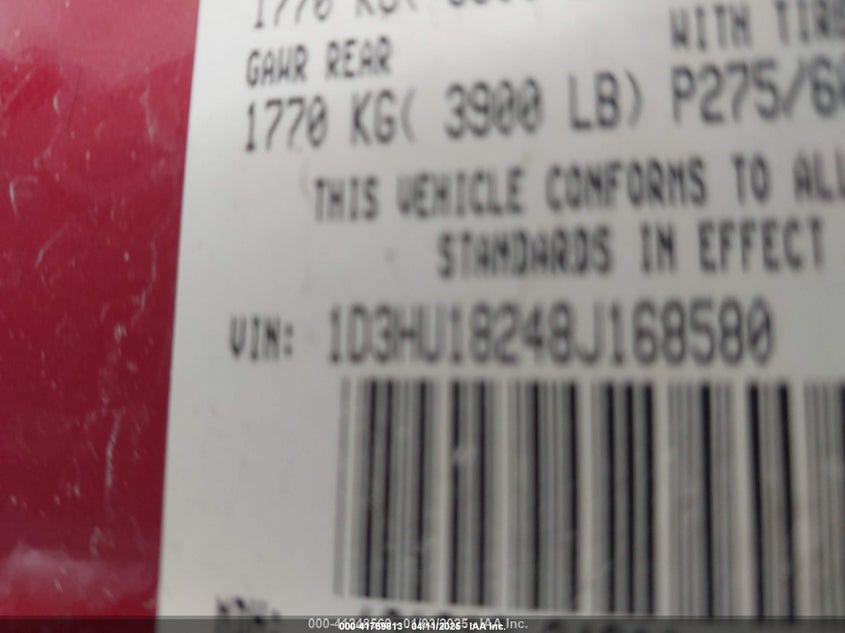 2008 Dodge Ram 1500 Laramie VIN: 1D3HU18248J168580 Lot: 41789813