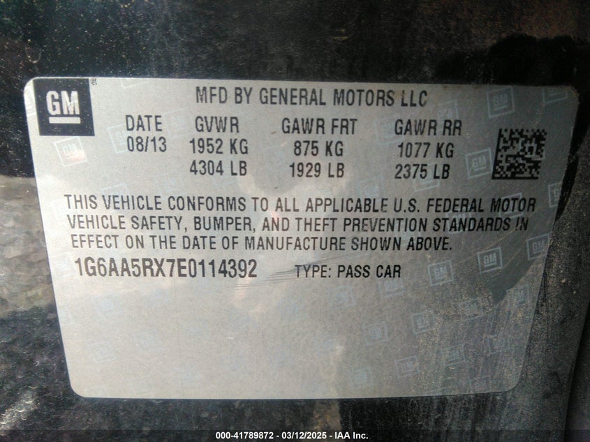 2014 CADILLAC ATS STANDARD - 1G6AA5RX7E0114392