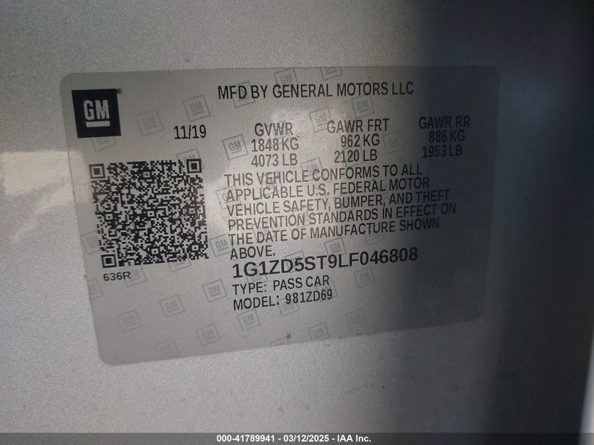 2020 CHEVROLET MALIBU VIN: 1G1ZD5ST9LF046808