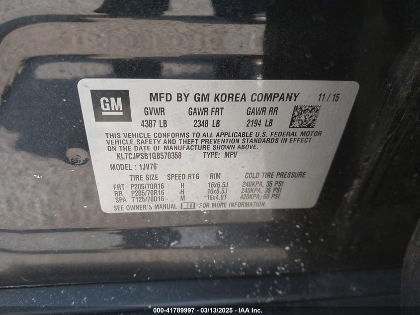 2016 CHEVROLET TRAX LT - KL7CJPSB1GB570358