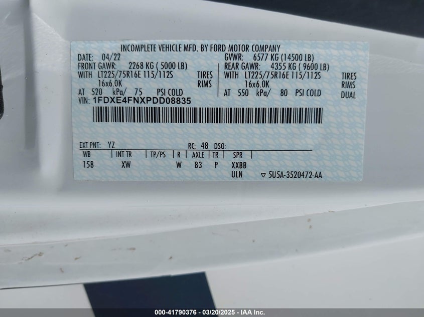 2023 FORD E-450 CUTAWAY VIN: 1FDXE4FNXPDD08835