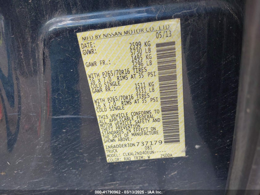 2013 NISSAN FRONTIER SV - 1N6AD0ER3DN737179