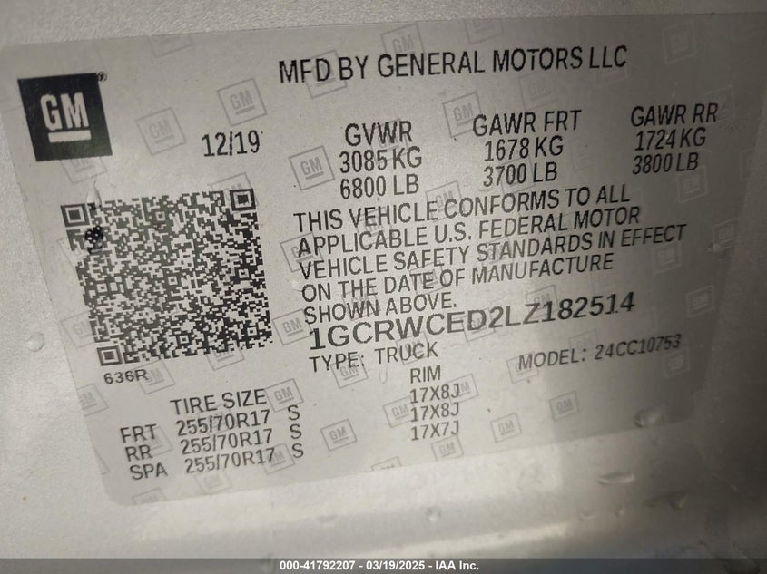 2020 CHEVROLET SILVERADO 1500 2WD DOUBLE CAB STANDARD BED LT - 1GCRWCED2LZ182514