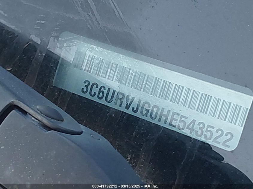 2017 Ram Promaster 3500 Cargo Van High Roof 159 Wb Ext VIN: 3C6URVJG0HE543522 Lot: 41792212