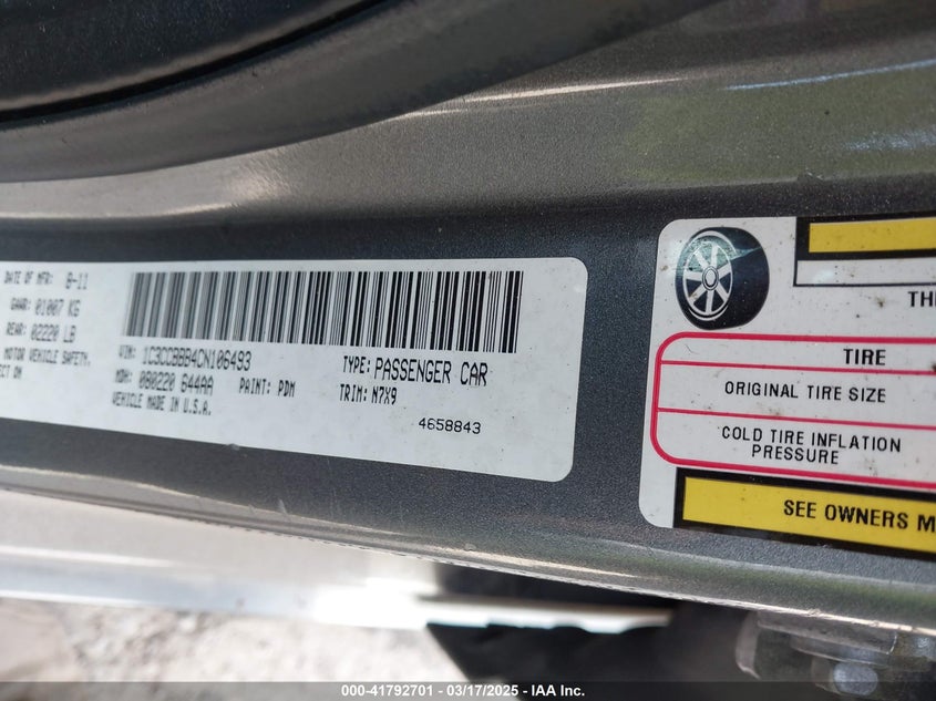 2012 CHRYSLER 200 VIN: 1C3CCBBB4CN106493