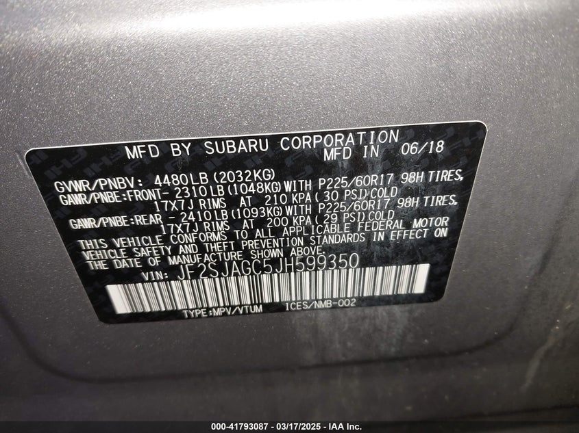 2018 SUBARU FORESTER 2.5I PREMIUM - JF2SJAGC5JH599350