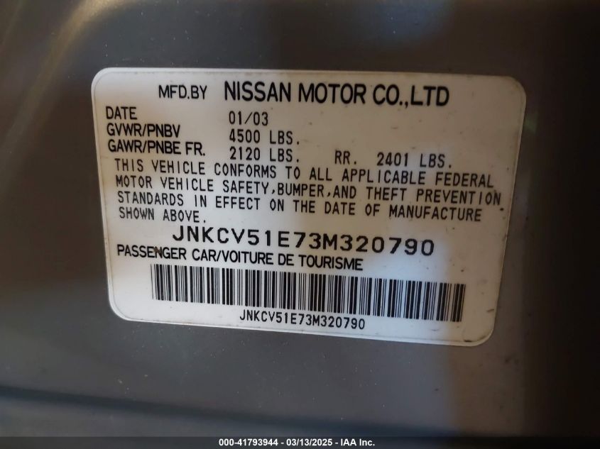 2003 Infiniti G35 Luxury Leather VIN: JNKCV51E73M320790 Lot: 41793944