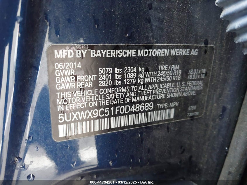 2015 BMW X3 XDRIVE28I - 5UXWX9C51F0D48689