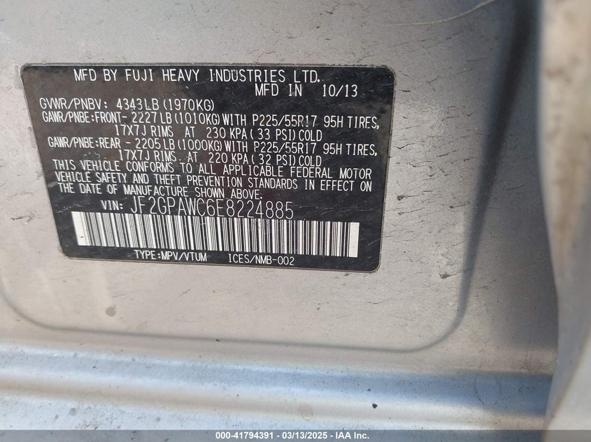 2014 SUBARU XV CROSSTREK 2.0I PREMIUM - JF2GPAWC6E8224885