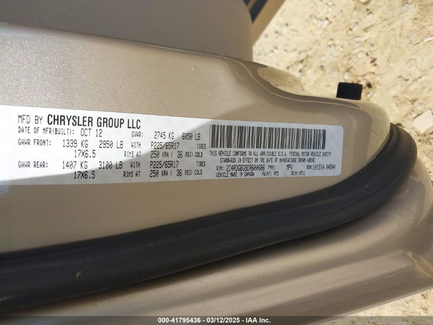 2013 Dodge Grand Caravan Se VIN: 2C4RDGBG9DR600686 Lot: 41795436