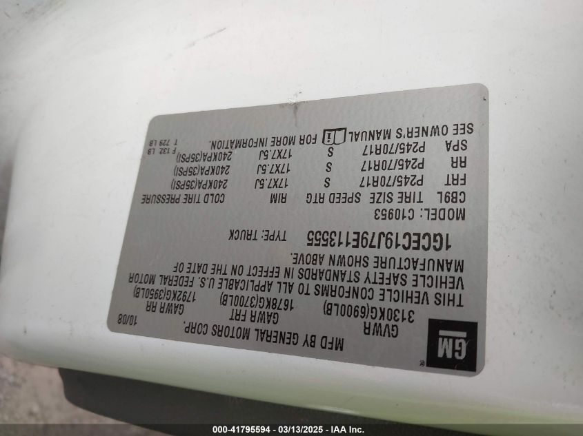 2009 Chevrolet Silverado 1500 Work Truck VIN: 1GCEC19J79E113555 Lot: 41795594