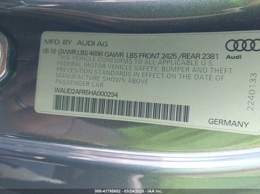 2017 AUDI A5 2.0T SPORT - WAUD2AFR5HA000294