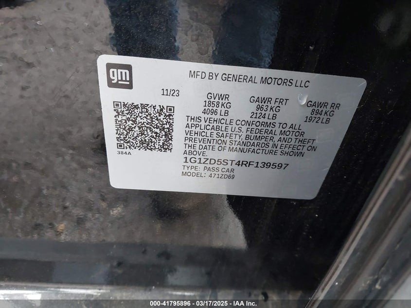 2024 CHEVROLET MALIBU VIN: 1G1ZD5ST4RF139597